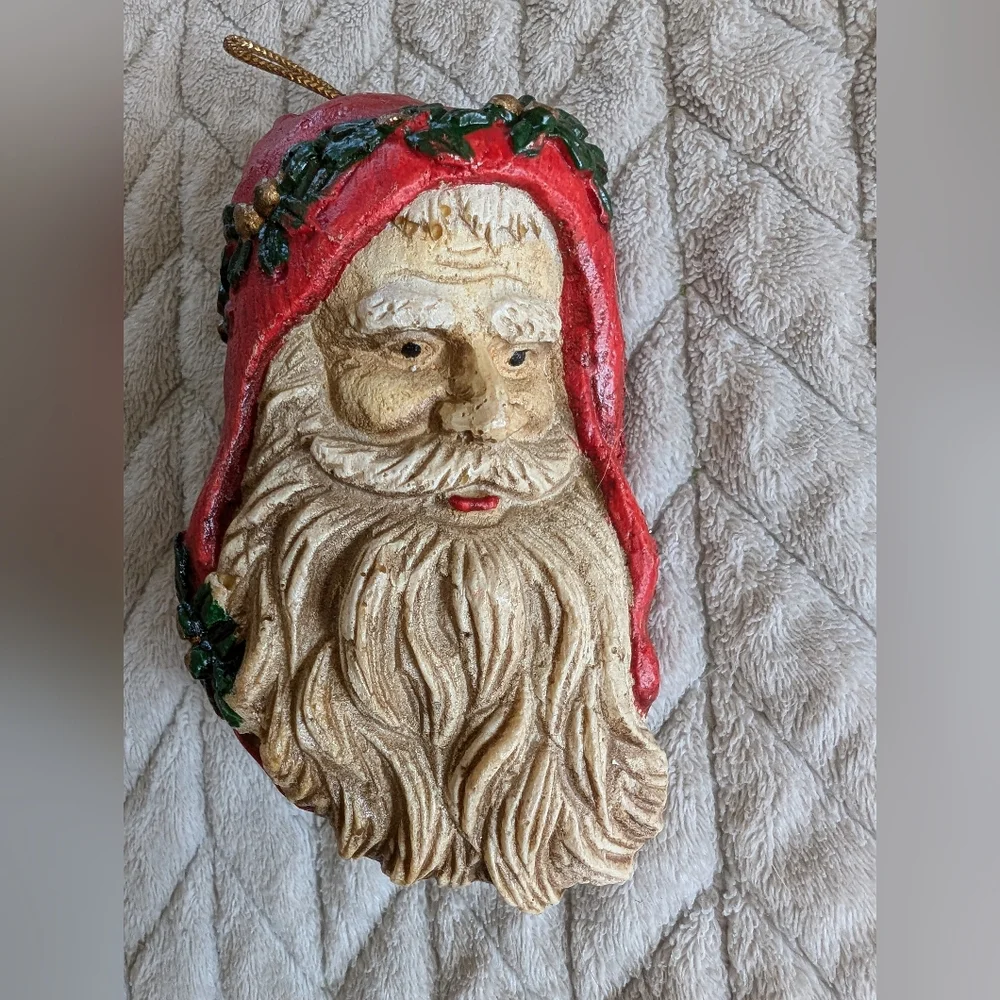 Vtg Old World Santa Face Head Christmas Ornament Woodland, Victorian, Foam Lot 3